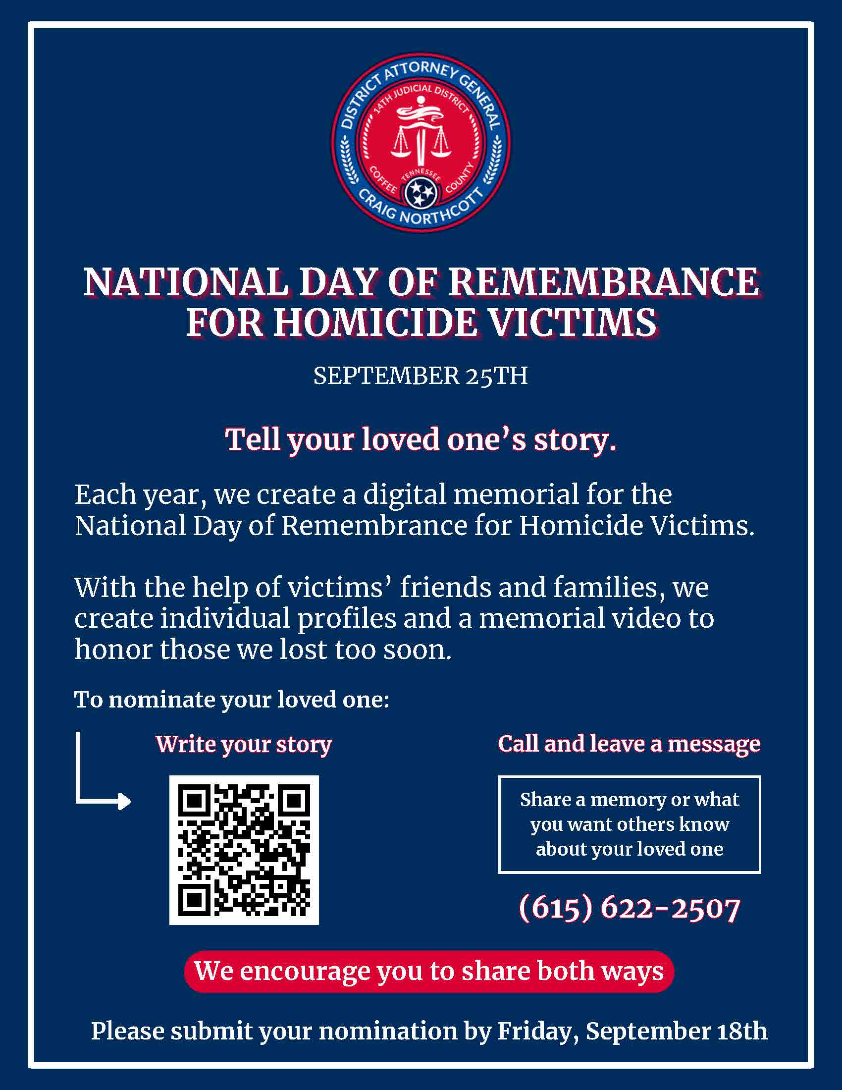 National Day of Remembrance for Homicide Victims Flyer - Sept 25th Event